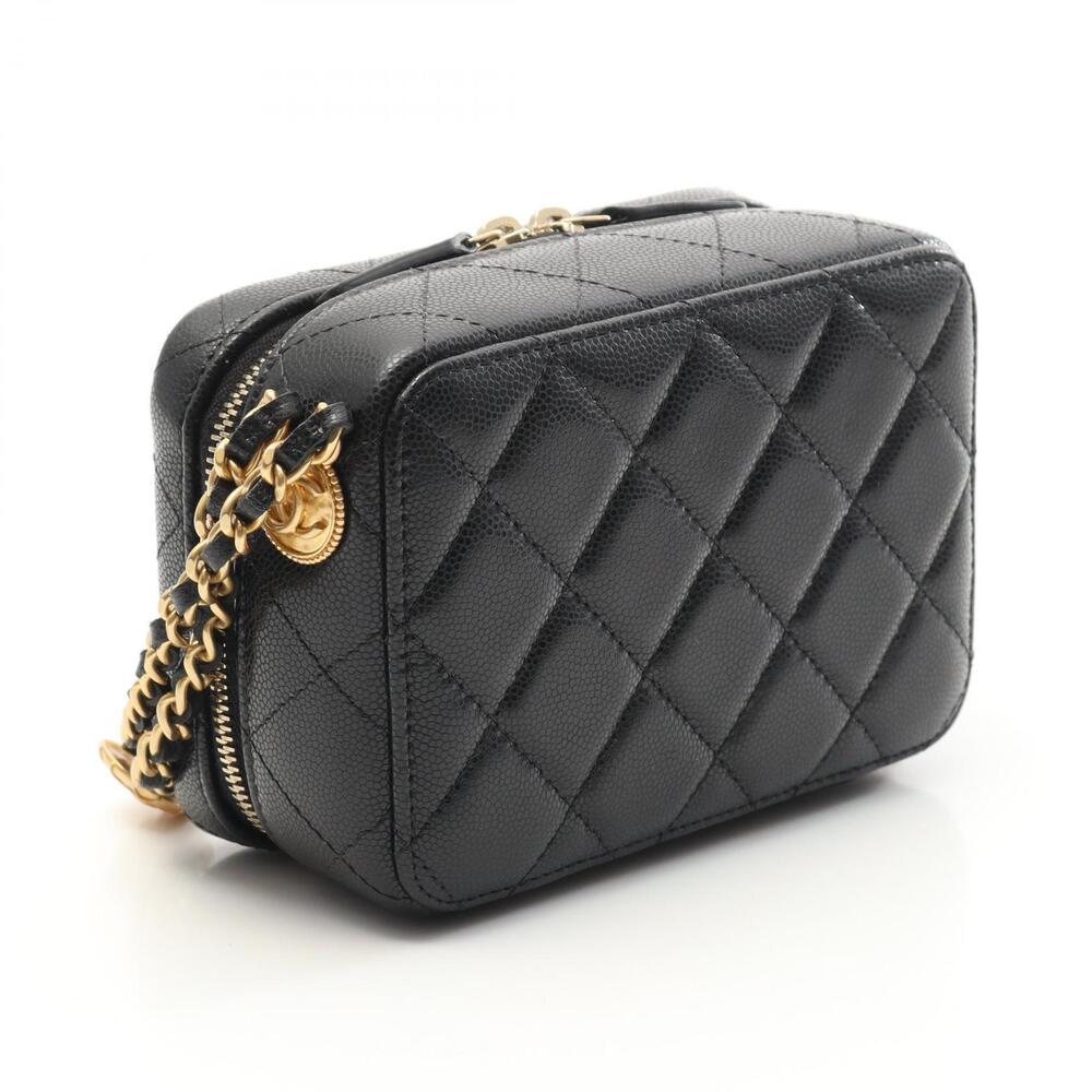 Chanel Bag Skin Camera Black Calfskin Matelasse Grained Caviar Shoulder Black